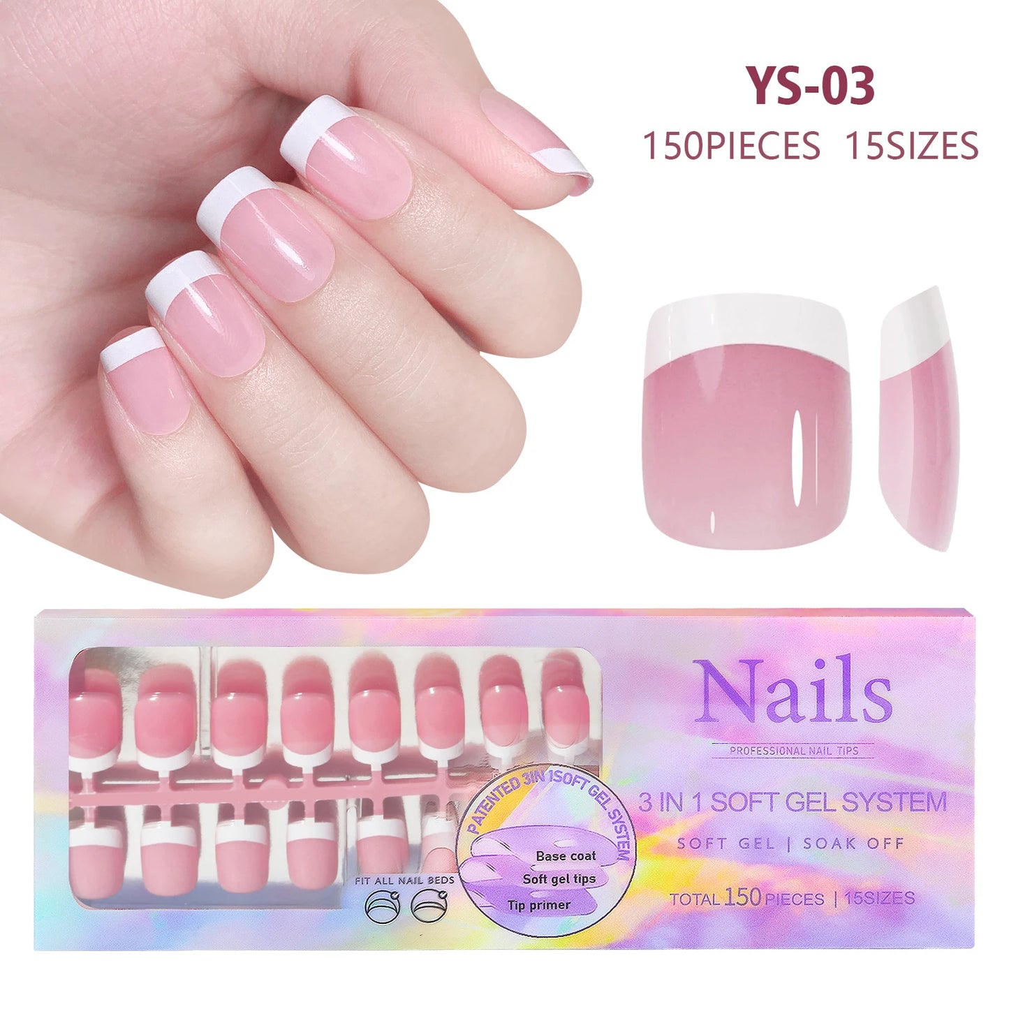 150pcs Nude White Fake Nails Need Adhesive Glue Glitter Press on Nails Women Wearable Nail