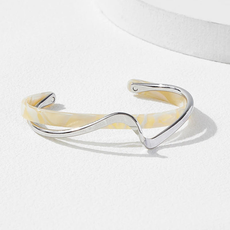 White Acrylic Bracelets Board Bend Metal Bangles Womens Hand Bracelets Geometric C- shaped