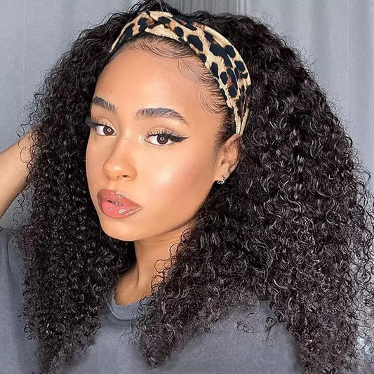 Human Hair Headband Wig Kinky Curly Full Machine Made Brazilian Remy Human Hair Wigs