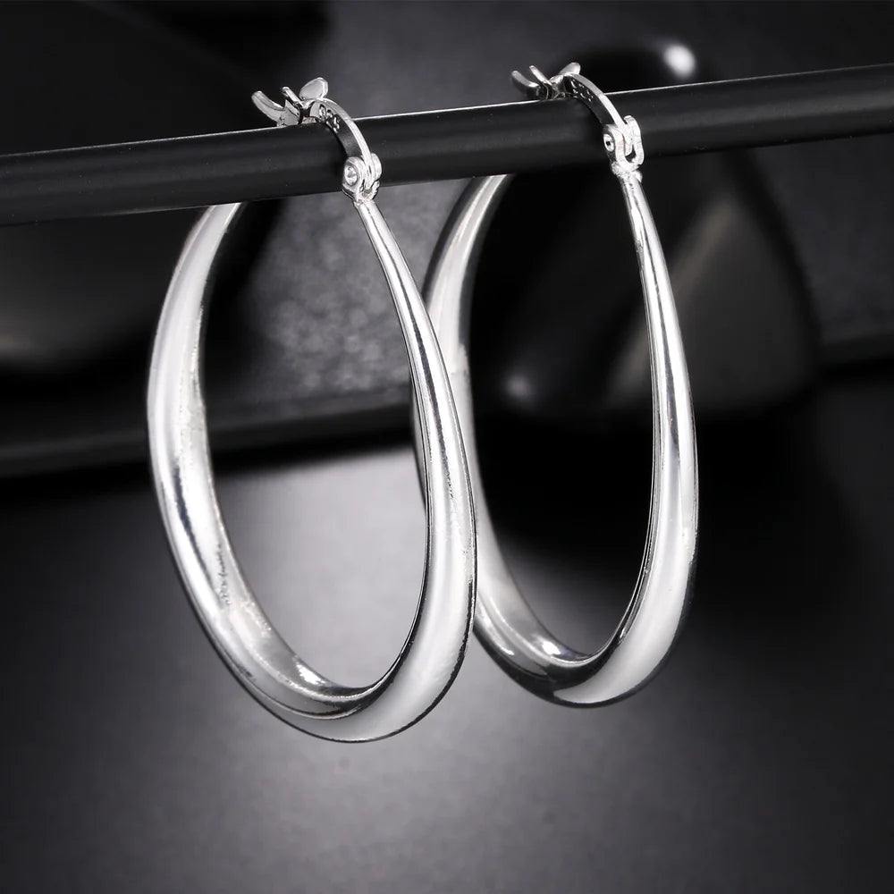 925 Sterling Silver 41MM Smooth Circle Big Hoop Earrings For Women Fashion