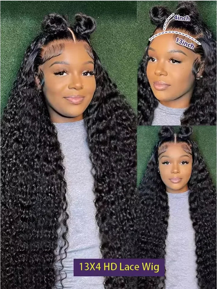 5x5 Water Culry Closure Glueless Wig 13x6 Lace Front Human Hair 30 40 Inch Deep Wave 13x4 HD Transparent Lace Frontal Wig