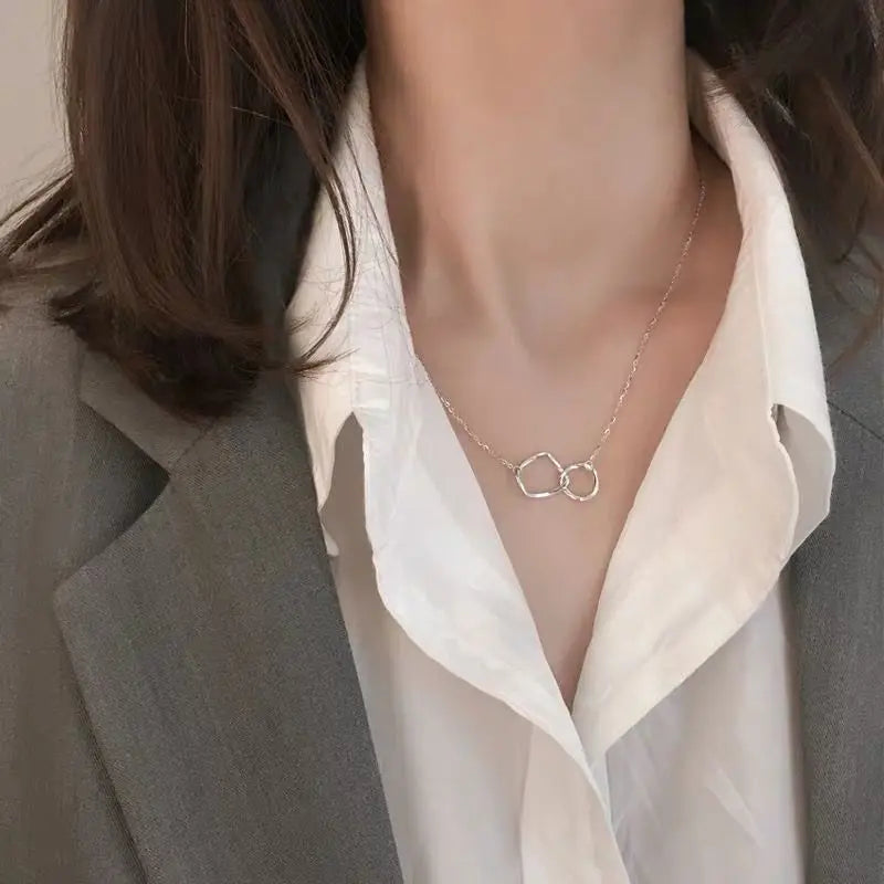 Two Round Shaped Necklaces Female Exquisite Geometric Women Chain Choker Neck Necklace