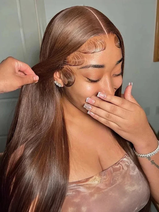 #4 Chocolate Brown Human Hair Wig Bone Straight 13x6 13x4 HD Lace Frontal Human Hair Wigs 250 Density 30 32Inches Wig For Women