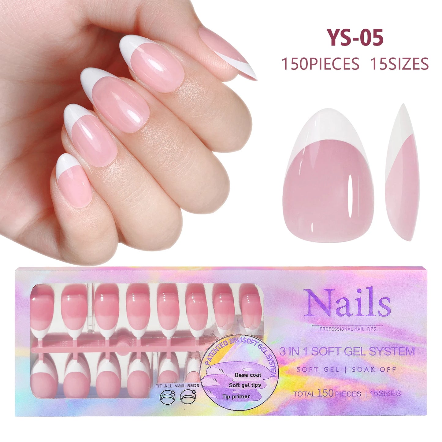 150pcs Nude White Fake Nails Need Adhesive Glue Glitter Press on Nails Women Wearable Nail