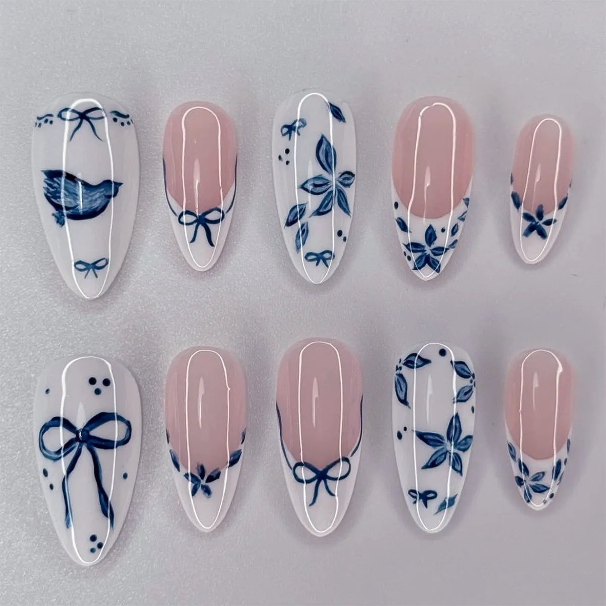 24pcs Red Flower Press on Nails Fashion Retro Red Almond False Nails Ins Simple Wearable Reusable Fake Nails for Women