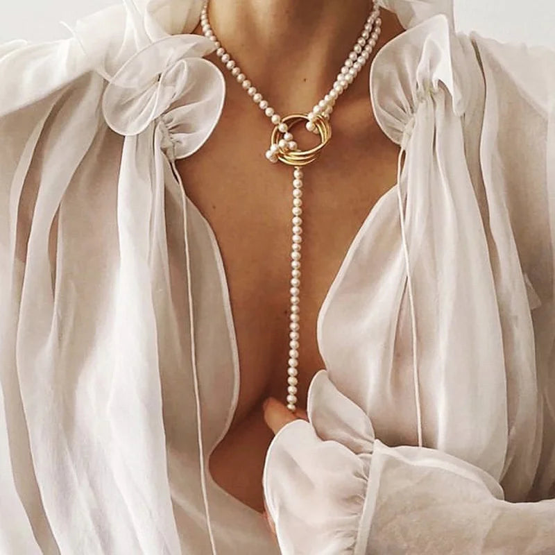 New Baroque Pearl Choker Necklace For Women Luxury Wedding Party Triple-layer Beaded Necklace