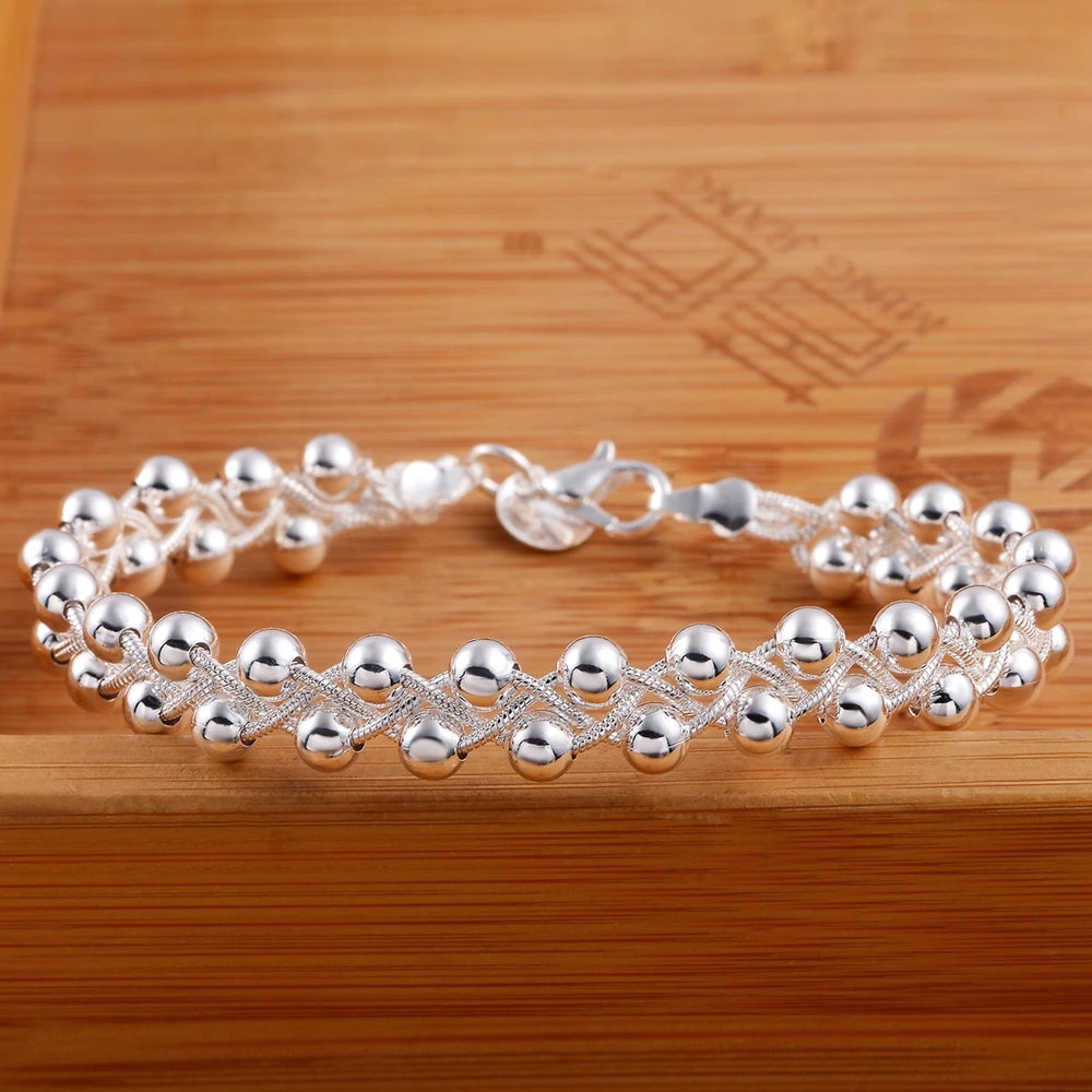 Charm 925 Sterling Silver Bracelets for Women Fine Braided beads Chain Fashion Wedding Party