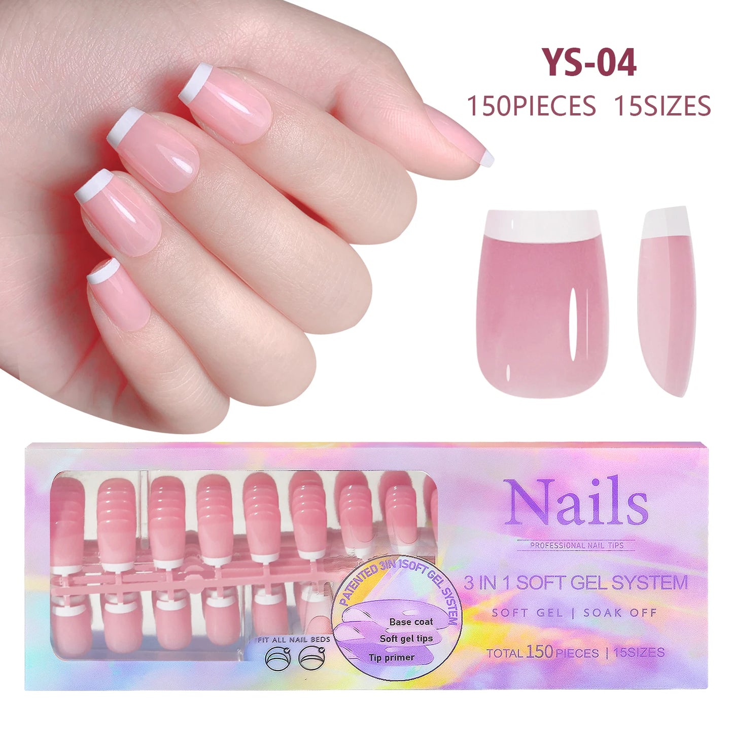 150pcs Nude White Fake Nails Need Adhesive Glue Glitter Press on Nails Women Wearable Nail