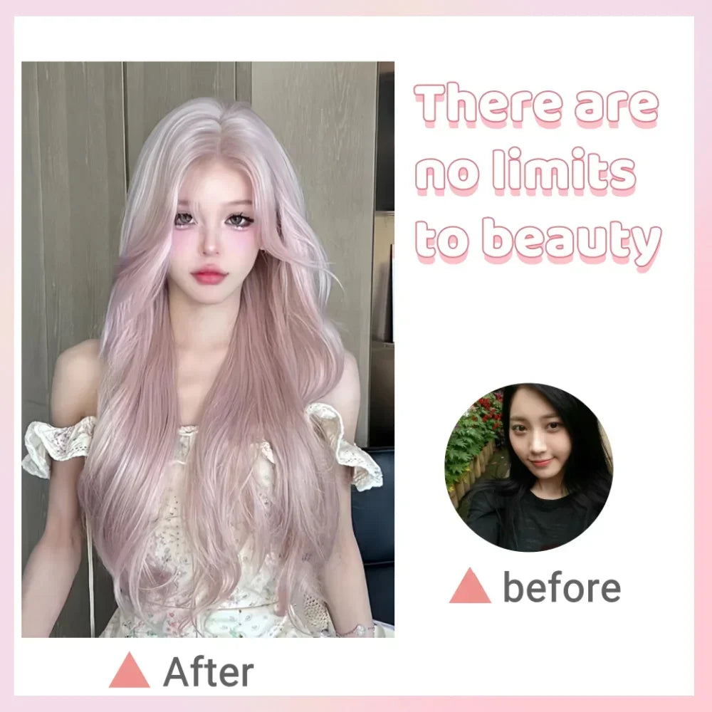 Pink Wig for Women Long Wavy Cosplay Wigs Natural Soft Sweet Synthetic Wig for Daily Use