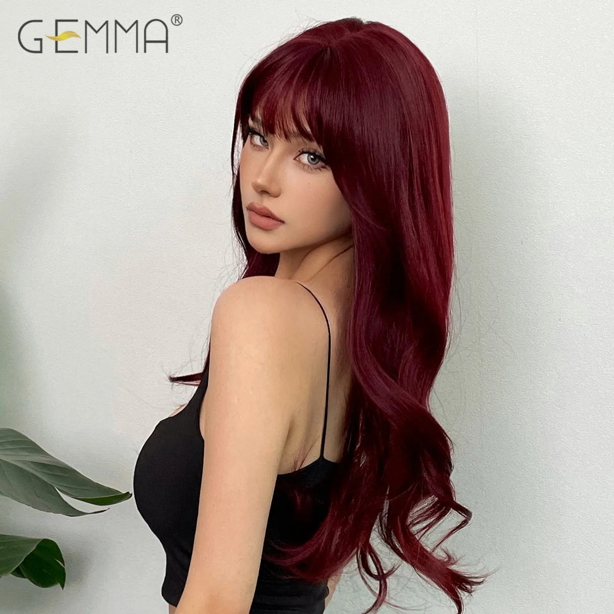 Synthetic Burgundy Long Wavy Wig Wine Red Colorful Cosplay Lolita Wigs with Bangs