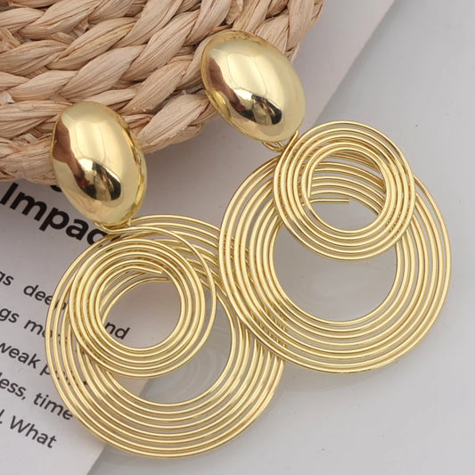 Trendy Big Round Statement Earrings for Women Golden Silver Color Metal Geometry Dangle Drop Earrings