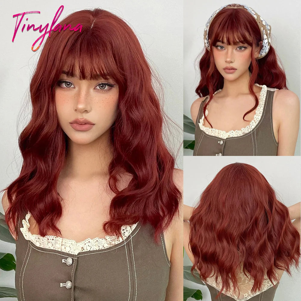 Curly Pink Purple Mixed Blue Wavy Synthetic Wigs with Bangs Short Bob Colorful Cosplay Wig