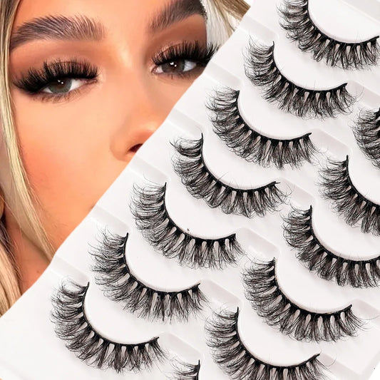 7 pairs of naturally soft false eyelashes with lightweight design, 3D curling, and D-shaped curling