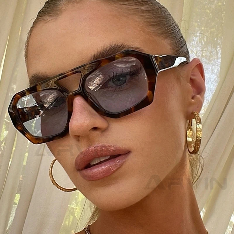 Vintage Square Sunglasses for Women Men Thick Frame Double Bridges Eyewear Female