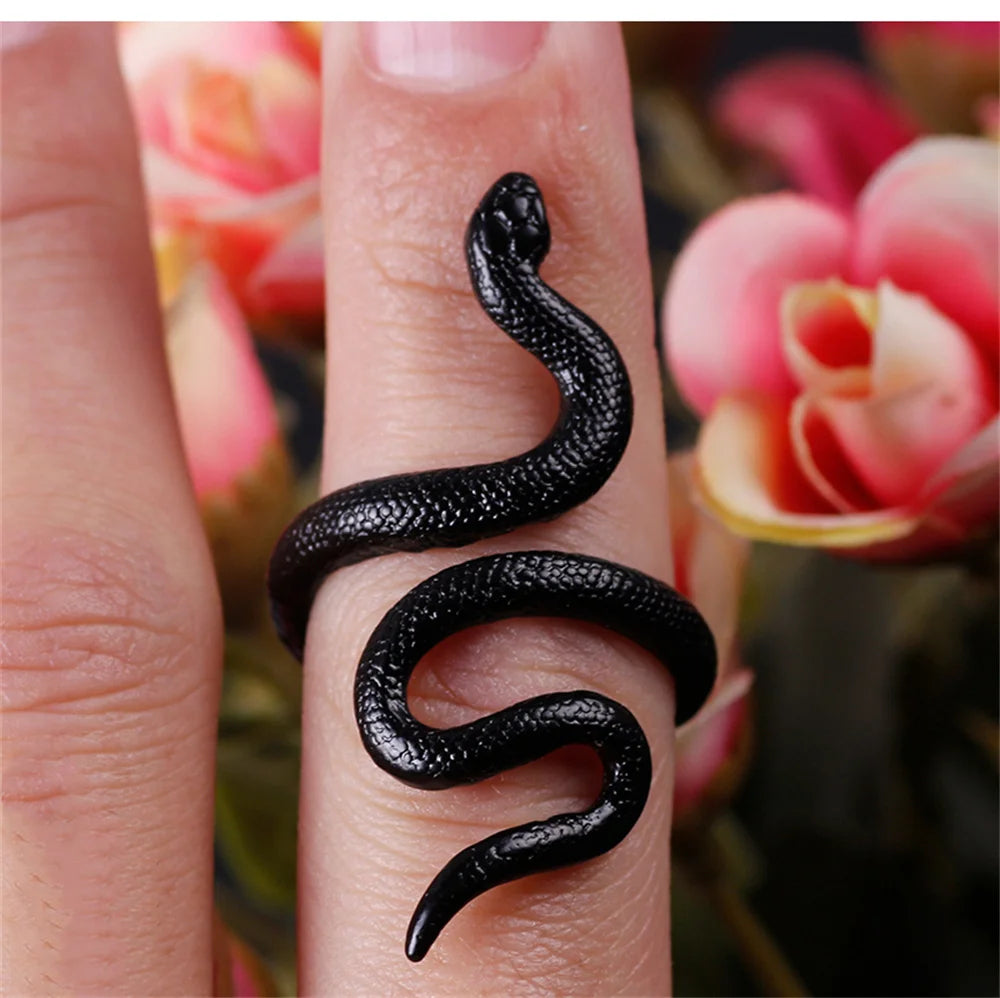 Anime Rings for Men Women Punk Goth Snake Ring Exaggerated Black Plated Gothic Adjustable