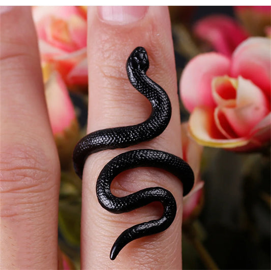 Anime Rings for Men Women Punk Goth Snake Ring Exaggerated Black Plated Gothic Adjustable