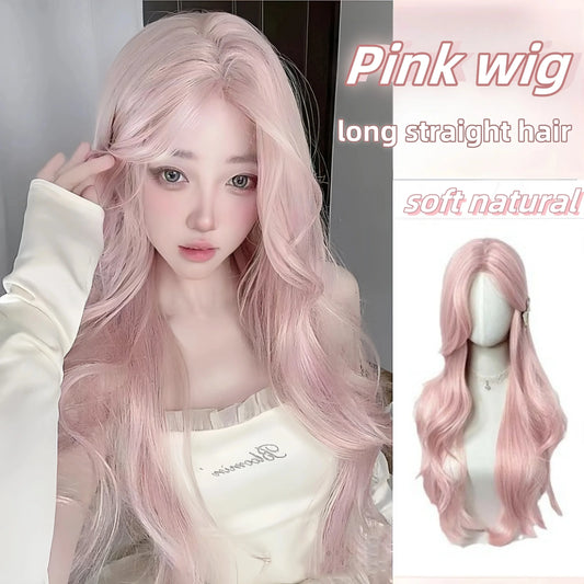 Pink Wig for Women Long Wavy Cosplay Wigs Natural Soft Sweet Synthetic Wig for Daily Use