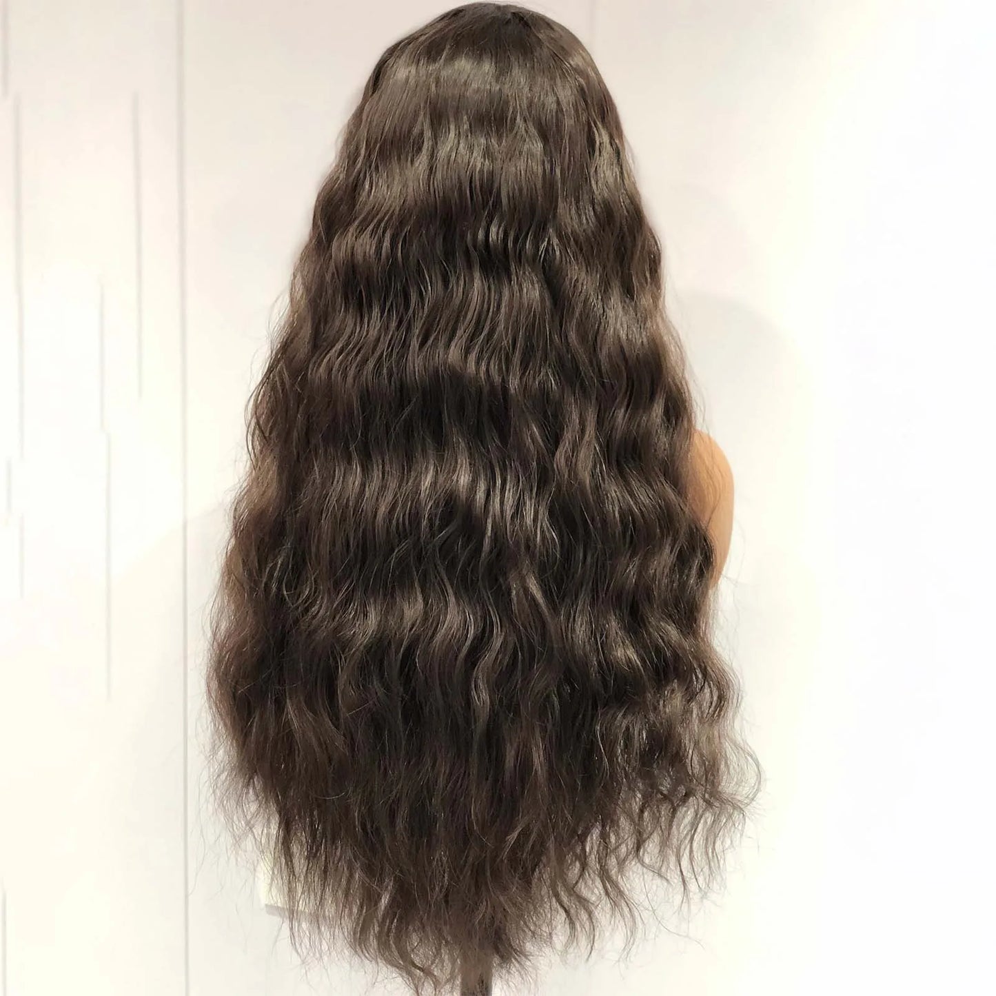 Dark Brown Wig Natural Wavy Synthetic Hair 13X4 Lace Front Wig Brunette Colored Deep Wave