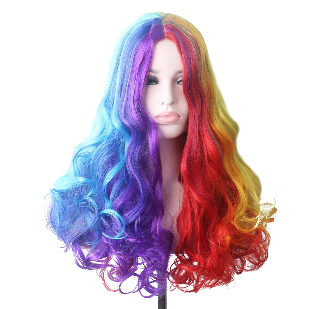 Wavy Womans Wigs Synthetic Hair Wigs For Women Cosplay Wig Long Colorful Wig Pink Purple Green Brown