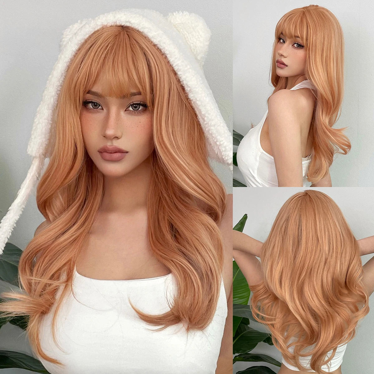 Synthetic Burgundy Long Wavy Wig Wine Red Colorful Cosplay Lolita Wigs with Bangs