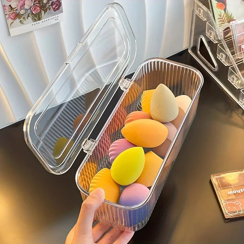 Cosmetics Storage Box with Transparent Plastic Lid, No Need for Power Supply, Dust-proof Storage Brush, Sponge, Lipstick