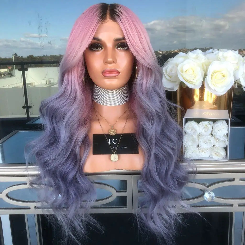 Wavy Womans Wigs Synthetic Hair Wigs For Women Cosplay Wig Long Colorful Wig Pink Purple Green Brown
