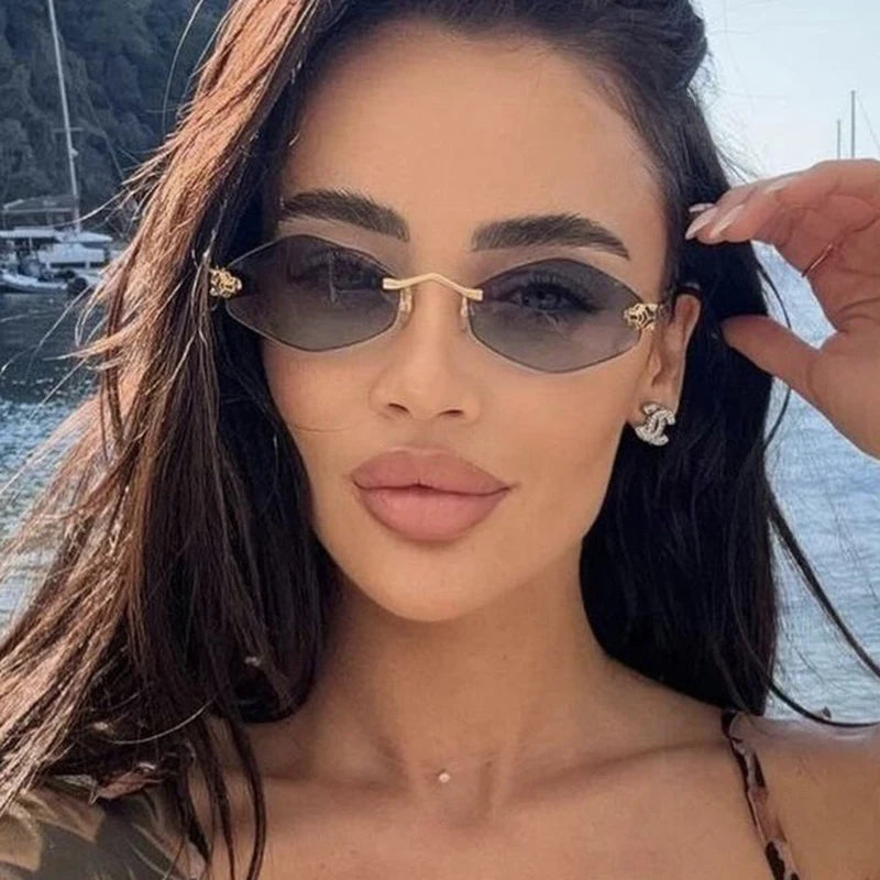 Fashion Small Polygonal Sunglasses for Women Luxury Brand Rmless Brown Rhombus Sun Glasses