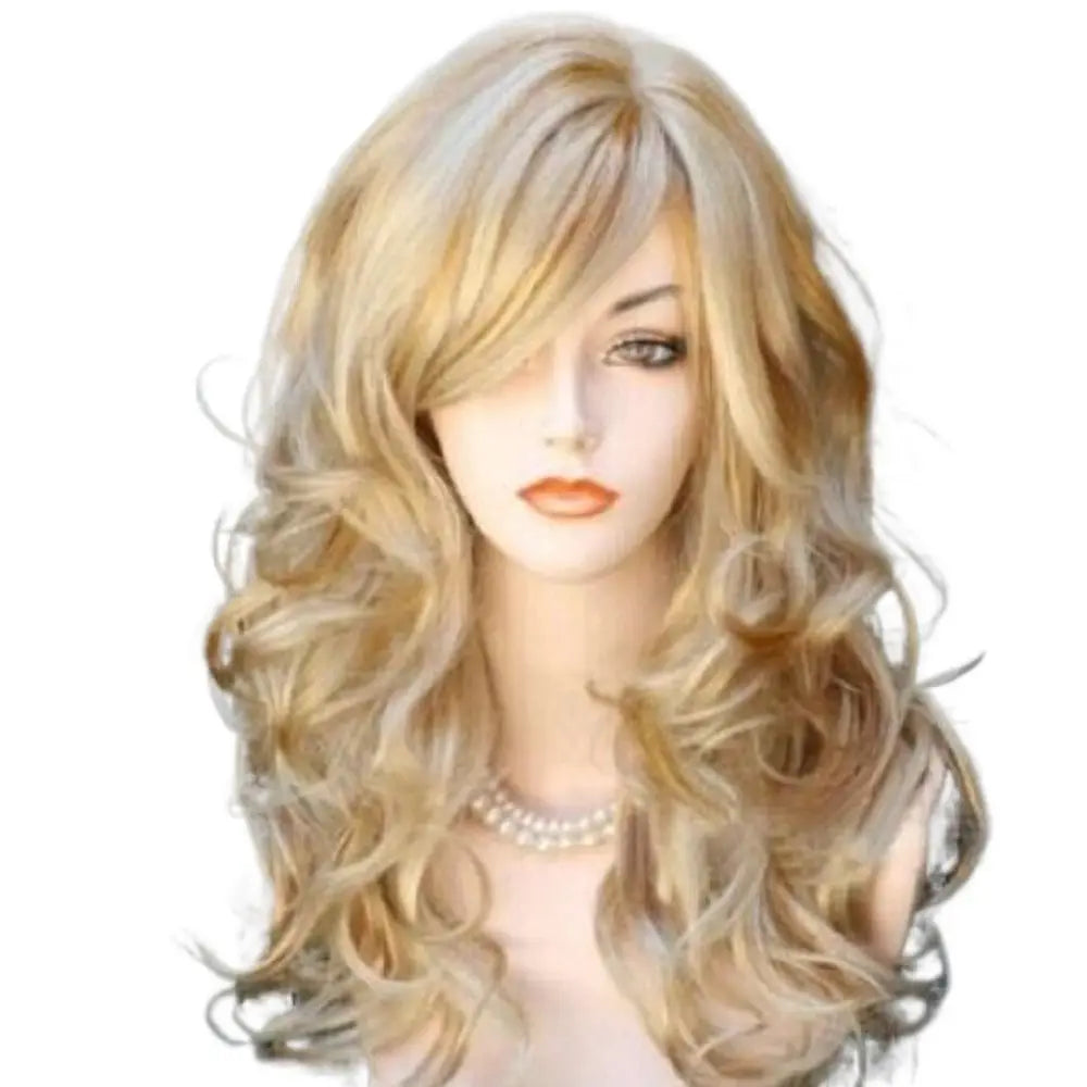 Ladies Blonde Long Curly Wigs Women Natural Wavy Synthetic Hair Cosplay Full Wig