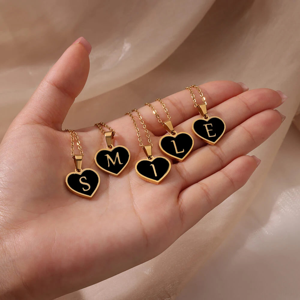 Initial Letter Necklaces for Women Clavicle Chain Heart Pendant Necklaces Alphabet