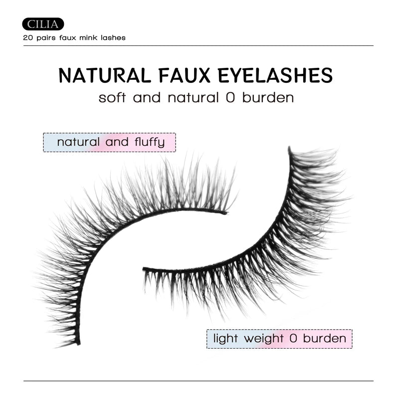 Lashes 20 Pairs 3D Faux Mink Eyelash Natural Look False Eyelashes Dramatic Volume Thick Lashes