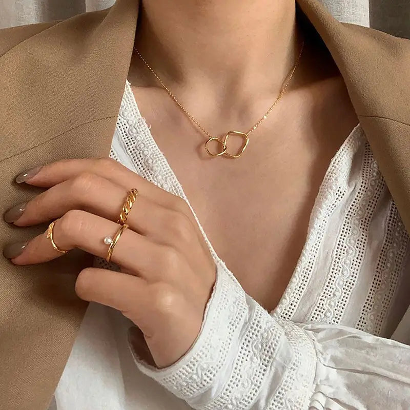 Two Round Shaped Necklaces Female Exquisite Geometric Women Chain Choker Neck Necklace