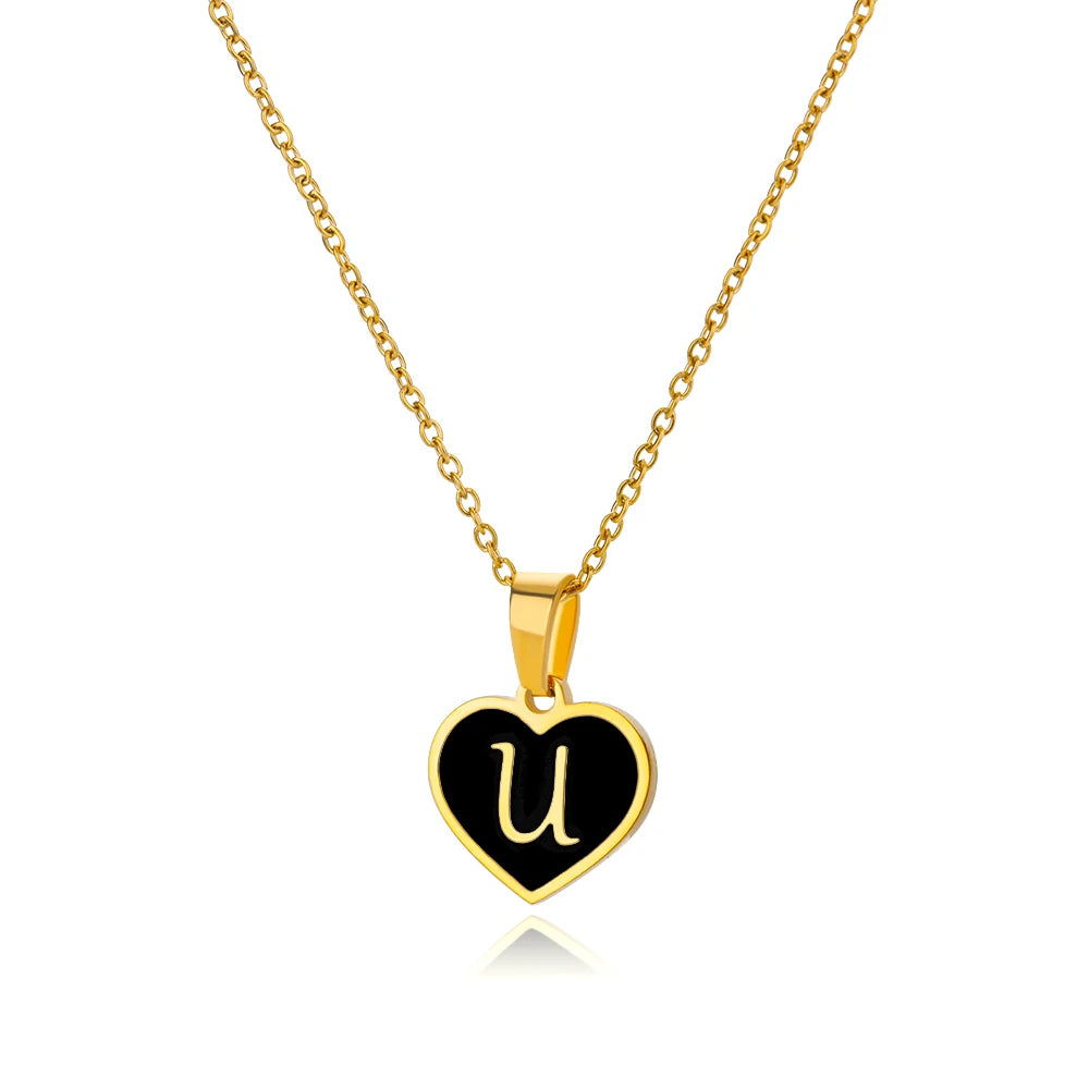 Initial Letter Necklaces for Women Clavicle Chain Heart Pendant Necklaces Alphabet