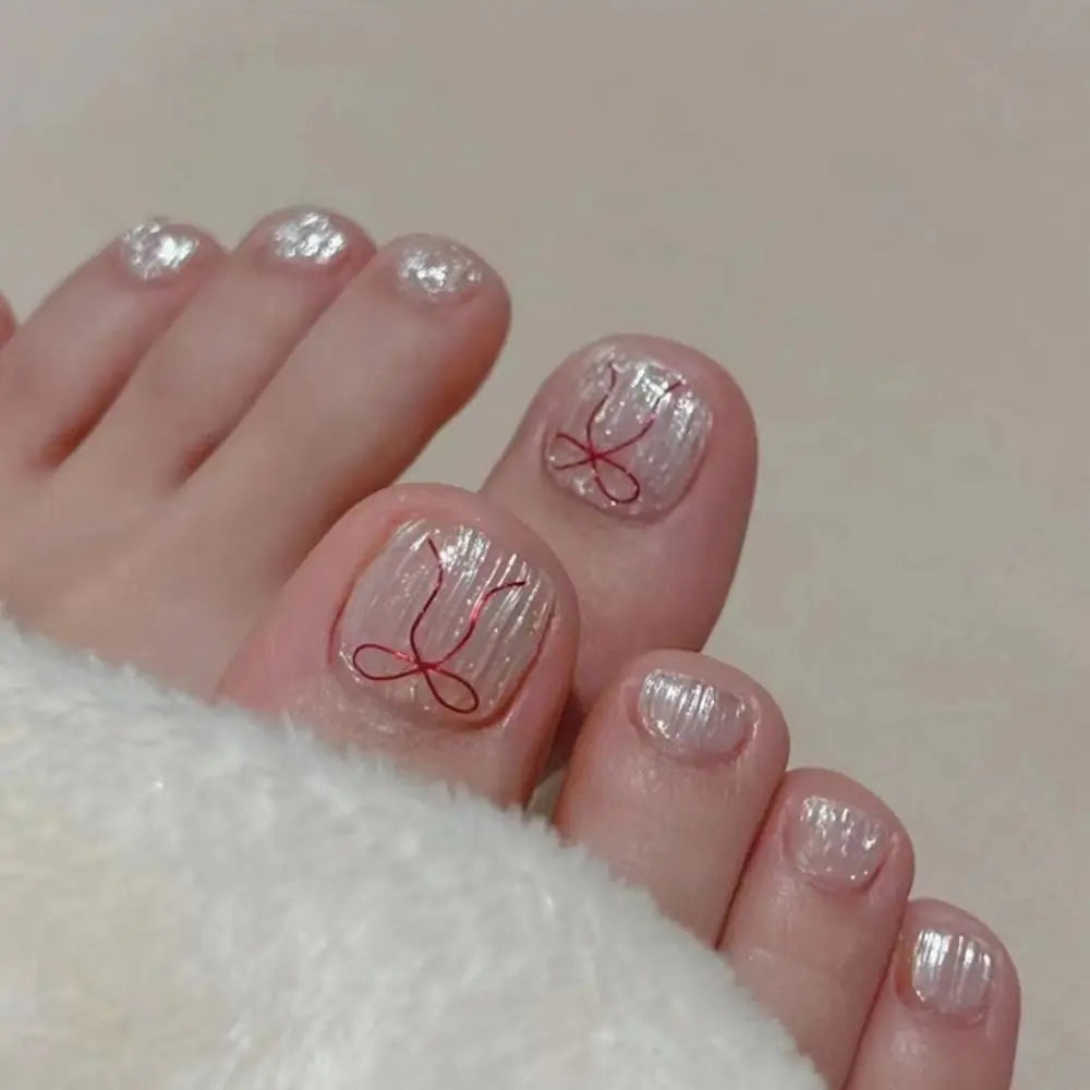 Nail Tips Short Square Fake Toenails French Simple Toe Nails Full Cover Cat Eye Foot Nails