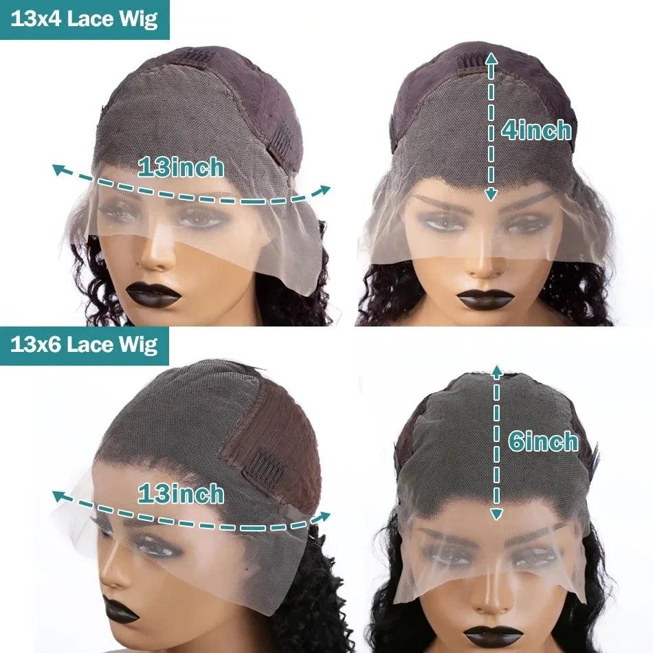 250 280 Density Short Bob Kinky Curly Human Hair 100% Frontal Wig Deep Wave 13x4 13x6 Transparent Lace Front Wigs Pre Plucked