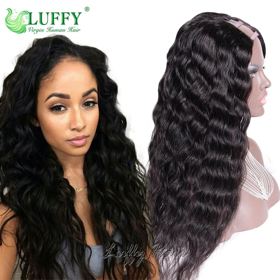 Deep Wave U Part Wig Human Hair No Leave Out Glueless V Part Wigs Brazilian Human Hair For Women