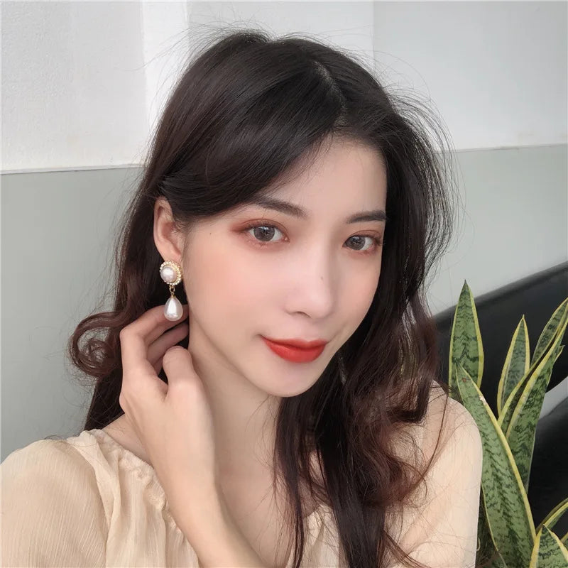 Women Earrings 2020 New Fashion Jewelry Korean Pearl Baroque Palace Elegant  Temperament Dangle