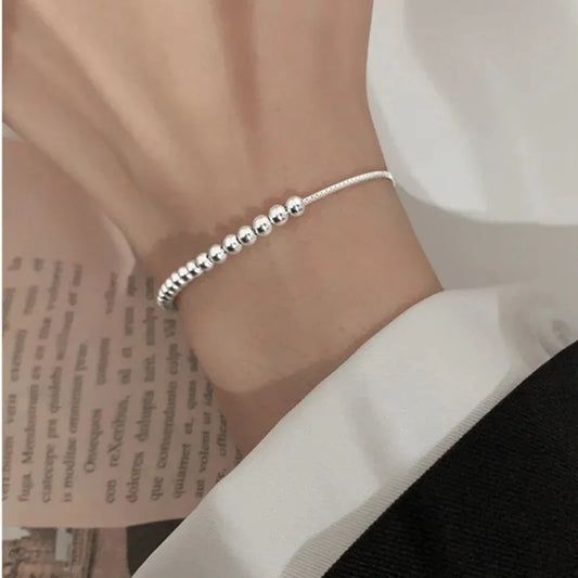 100% Solid 925 Sterling Silver Metal Bracelets for Women Men Beads Adjustable