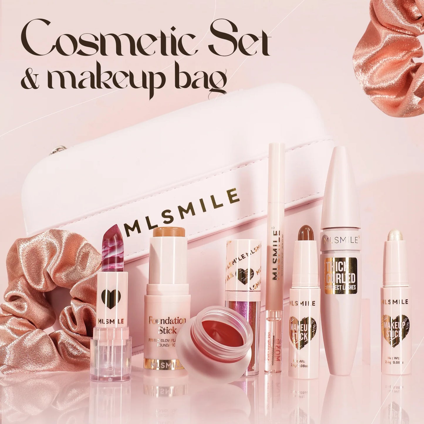 Makeup Kit With Organize Case Lipstick Contour Highlight Liquid Eyeshadow Lip Mud Eyebrow Pencil mascara