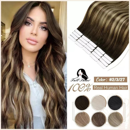 Full Shine Tape in Human Hair Extensions 100% Remy Natural Human Hair Extensions Tape in Omber Blonde Hair Extensions for Women