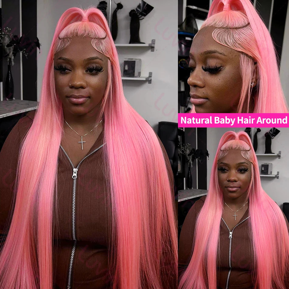 13x6 Hd Pink Straight Lace Front Wig Human Hair Pink Human Hair Wigs Brazilian 30 32 inch 13x4 Lace Frontal Pink Wig For Women