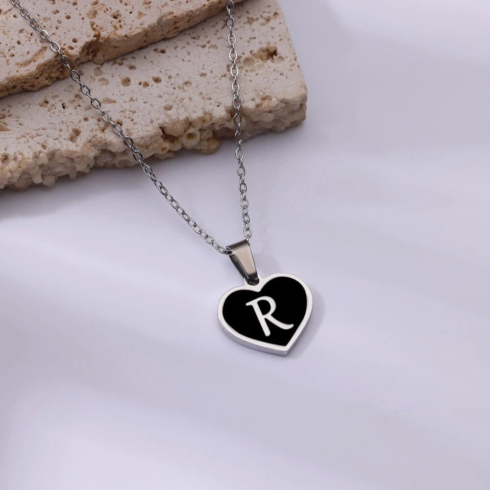 Initial Letter Necklaces for Women Clavicle Chain Heart Pendant Necklaces Alphabet