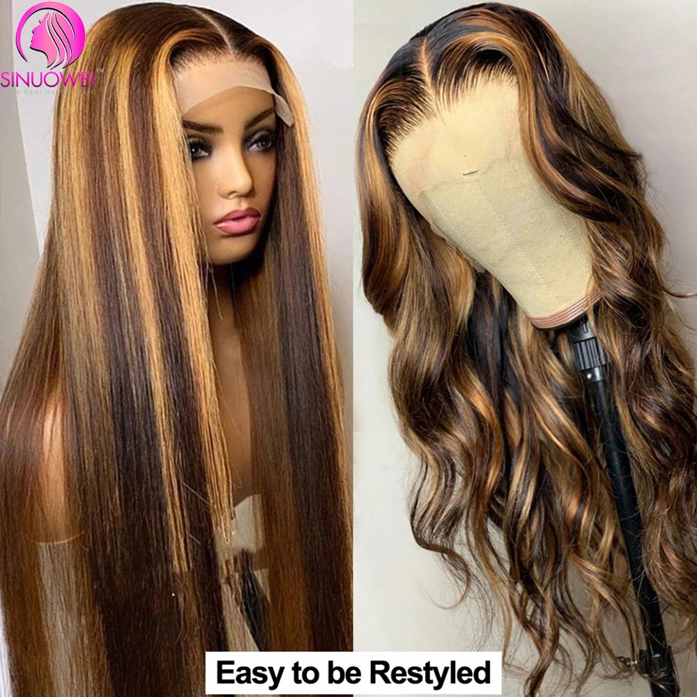 Highlight Colored Human Hair Wigs For Women 13x4 Lace Front Human Hair Wig