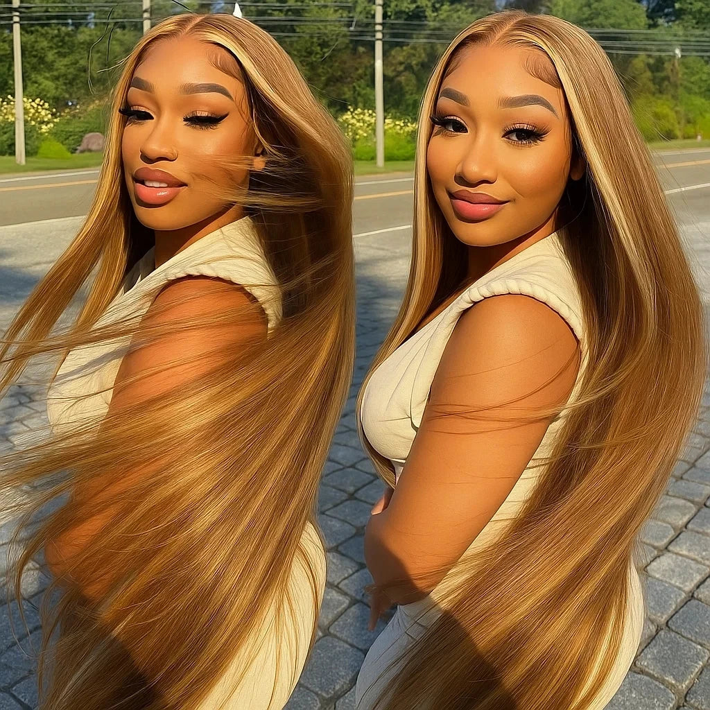 P4/27 Highlight Omber Blonde Colored Wigs Human Hair 30 Inch High Density 13x4 Bone Straight Lace Front Wig Human Hair Brazilian