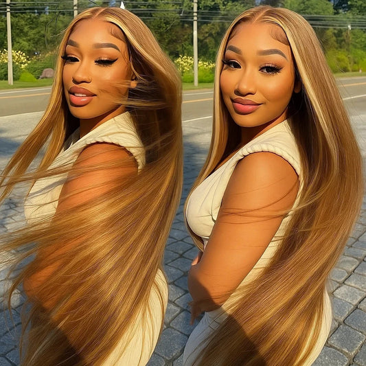 P4/27 Highlight Omber Blonde Colored Wigs Human Hair 30 Inch High Density 13x4 Bone Straight Lace Front Wig Human Hair Brazilian