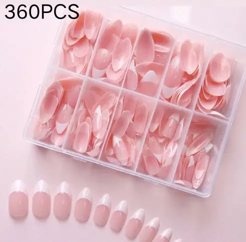 360/150pcs/box Nude Pink Almond French False Nails White Tip Design Short Wearing Fake Nails