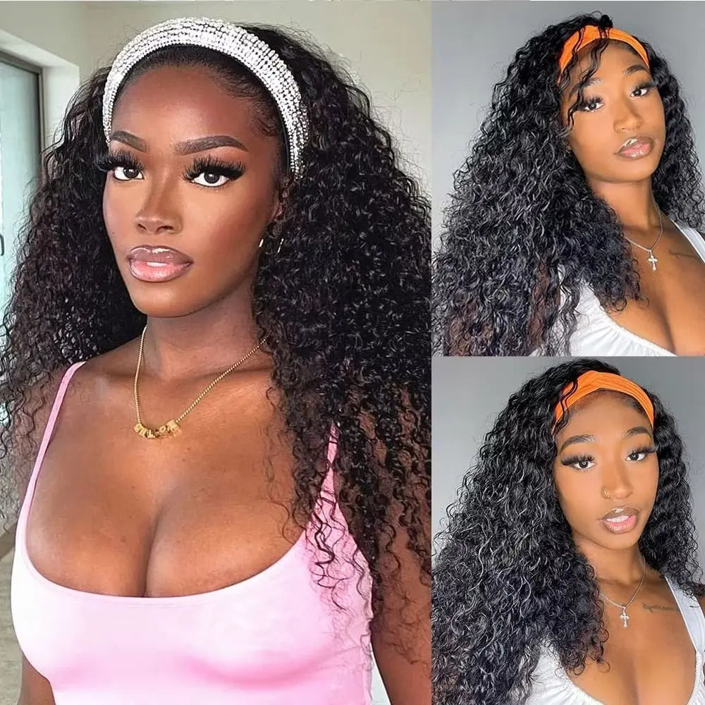 Human Hair Headband Wig Kinky Curly Full Machine Made Brazilian Remy Human Hair Wigs