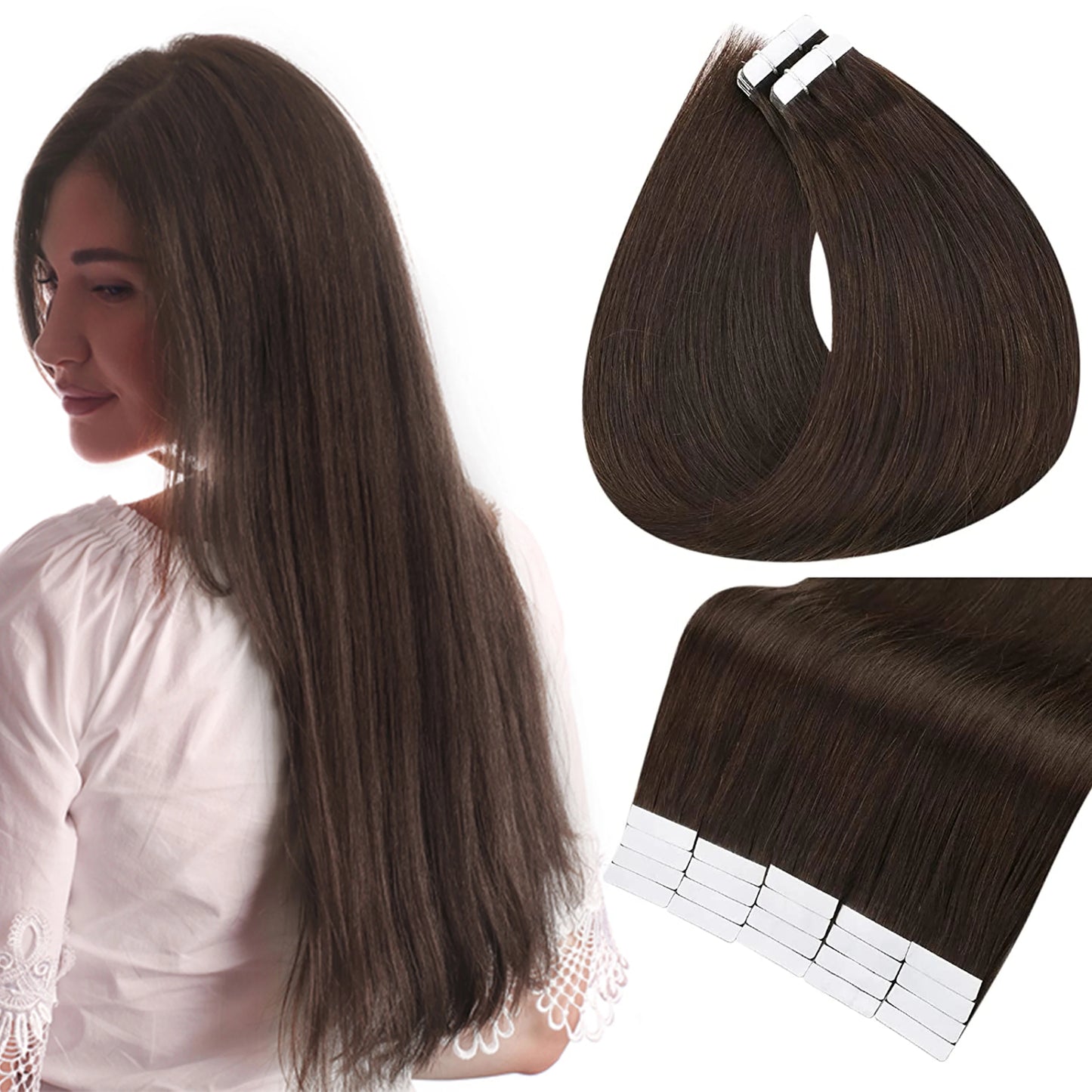 Full Shine Tape in Human Hair Extensions 100% Remy Natural Human Hair Extensions Tape in Omber Blonde Hair Extensions for Women