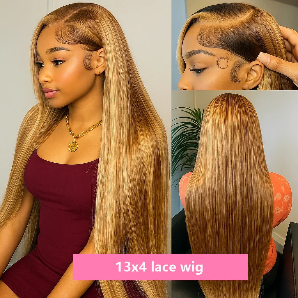 P4/27 Highlight Omber Blonde Colored Wigs Human Hair 30 Inch High Density 13x4 Bone Straight Lace Front Wig Human Hair Brazilian