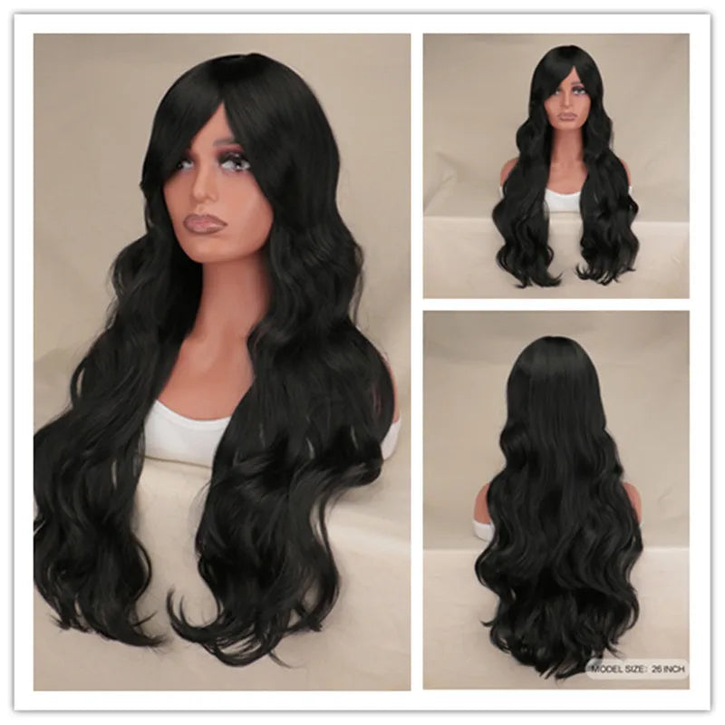 Long Black Wavy Hair Wigs for Women Natural Synthetic Curly Wig