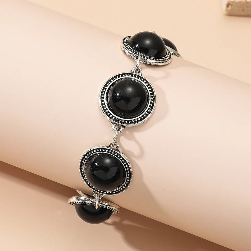 Fashion Boho Vintage Round Pearl Bracelets Bangles For Women Blue Red Black Bead